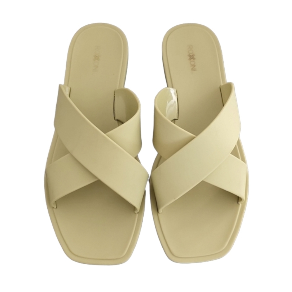 Y2K ROXONI Chartreuse Green Jelly Slides 40 9 Sandals Flexible Water Criss Cross - Picture 3 of 16